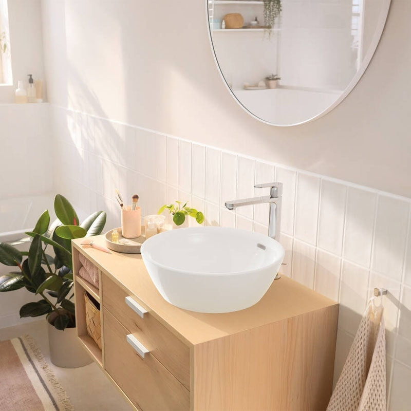 Baterie lavoar pe blat Cold Start Hansgrohe Rebris S, cu ventil metalic pop-up, crom