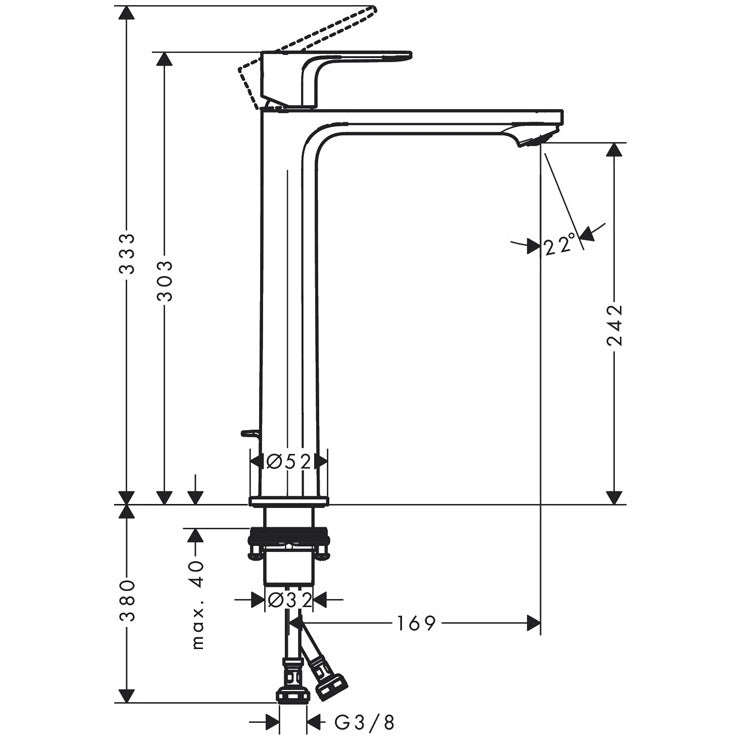 Baterie lavoar pe blat Cold Start Hansgrohe Rebris S, cu ventil metalic pop-up, crom