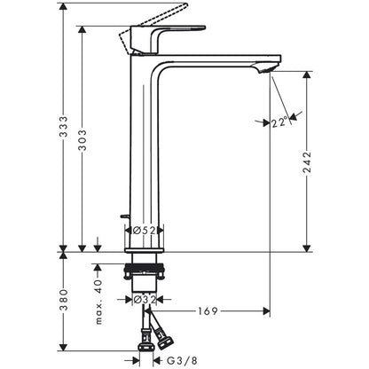 Baterie lavoar pe blat Cold Start Hansgrohe Rebris S, cu ventil metalic pop-up, crom