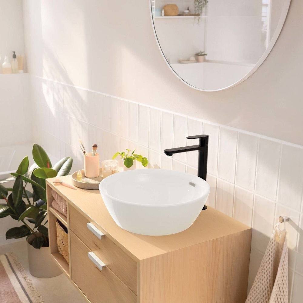 Baterie lavoar pe blat Hansgrohe Rebris S, cu ventil metalic pop-up, negru mat
