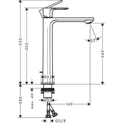 Baterie lavoar pe blat Hansgrohe Rebris S, cu ventil metalic pop-up, negru mat