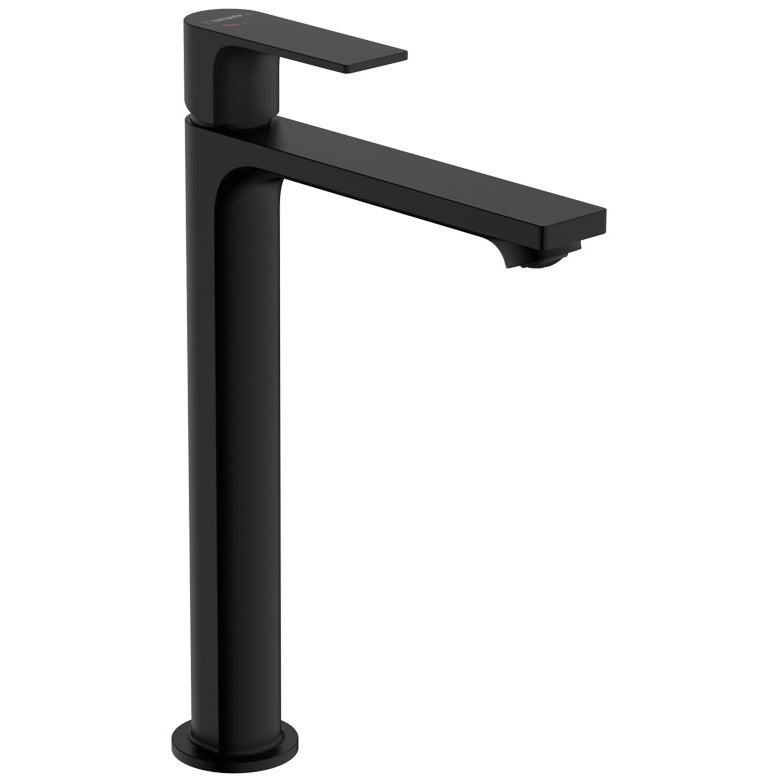 Baterie lavoar pe blat Hansgrohe Rebris E, cu ventil metalic pop-up, negru mat
