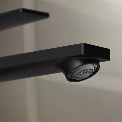 Baterie lavoar pe blat Hansgrohe Rebris E, cu ventil metalic pop-up, negru mat