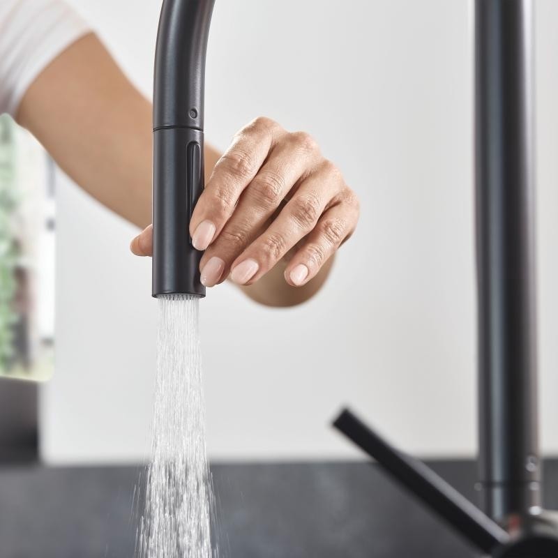 Hansgrohe Talis 210 Baterie chiuveta bucatarie monocomanda cu dus extractibil cu 2 jeturi, negru mat