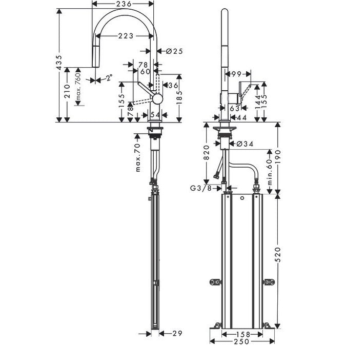 Hansgrohe Talis 210 Baterie chiuveta bucatarie monocomanda cu dus extractibil, negru mat