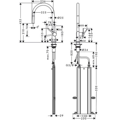 Hansgrohe Talis 210 Baterie chiuveta bucatarie monocomanda cu dus extractibil, negru mat