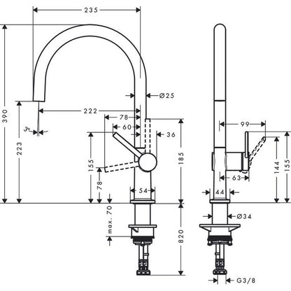Hansgrohe Talis 220 Baterie chiuveta bucatarie monocomanda, pipa rotunda, negru mat
