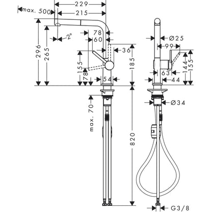 Hansgrohe Talis M54 Baterie chiuveta bucatarie cu dus extractibil, negru mat