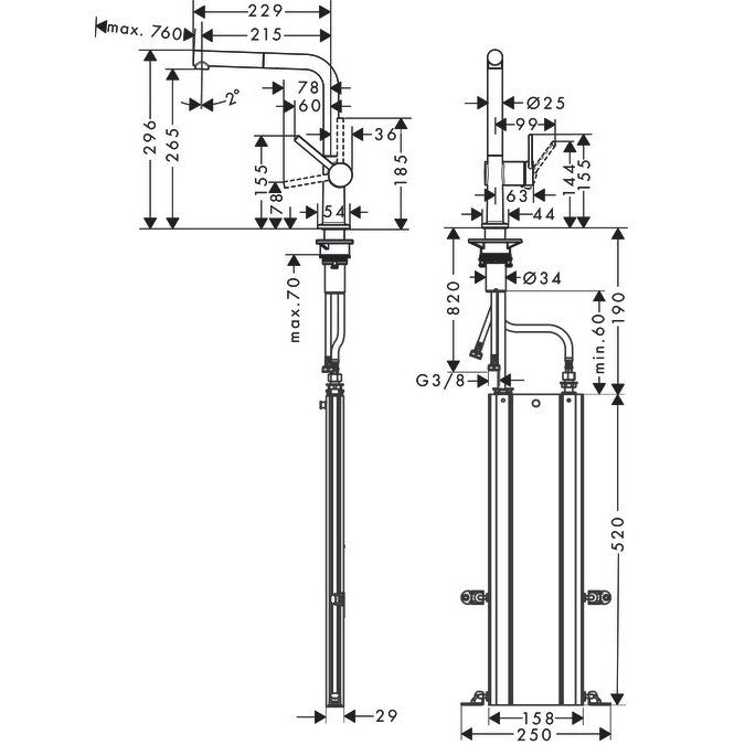Hansgrohe Talis 270 Baterie chiuveta bucatarie cu dus extractibil, negru mat