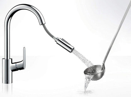 Hansgrohe Focus M41 Baterie chiuveta bucatarie monocomanda cu dus extractibil, crom
