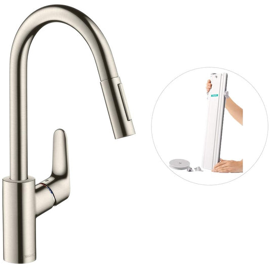 Hansgrohe Focus M41 Baterie chiuveta bucatarie monocomanda cu dus extractibil, aspect inox