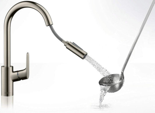 Hansgrohe Focus M41 Baterie chiuveta bucatarie monocomanda cu dus extractibil, aspect inox