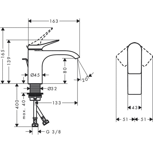 Baterie lavoar alba mat Hansgrohe Vivenis, cu ventil pop-up H14 cm