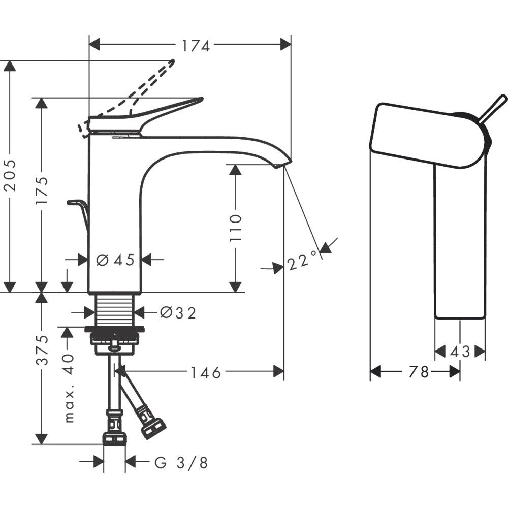 Baterie lavoar alba mat Hansgrohe Vivenis CoolStart, cu ventil pop-up H17 cm
