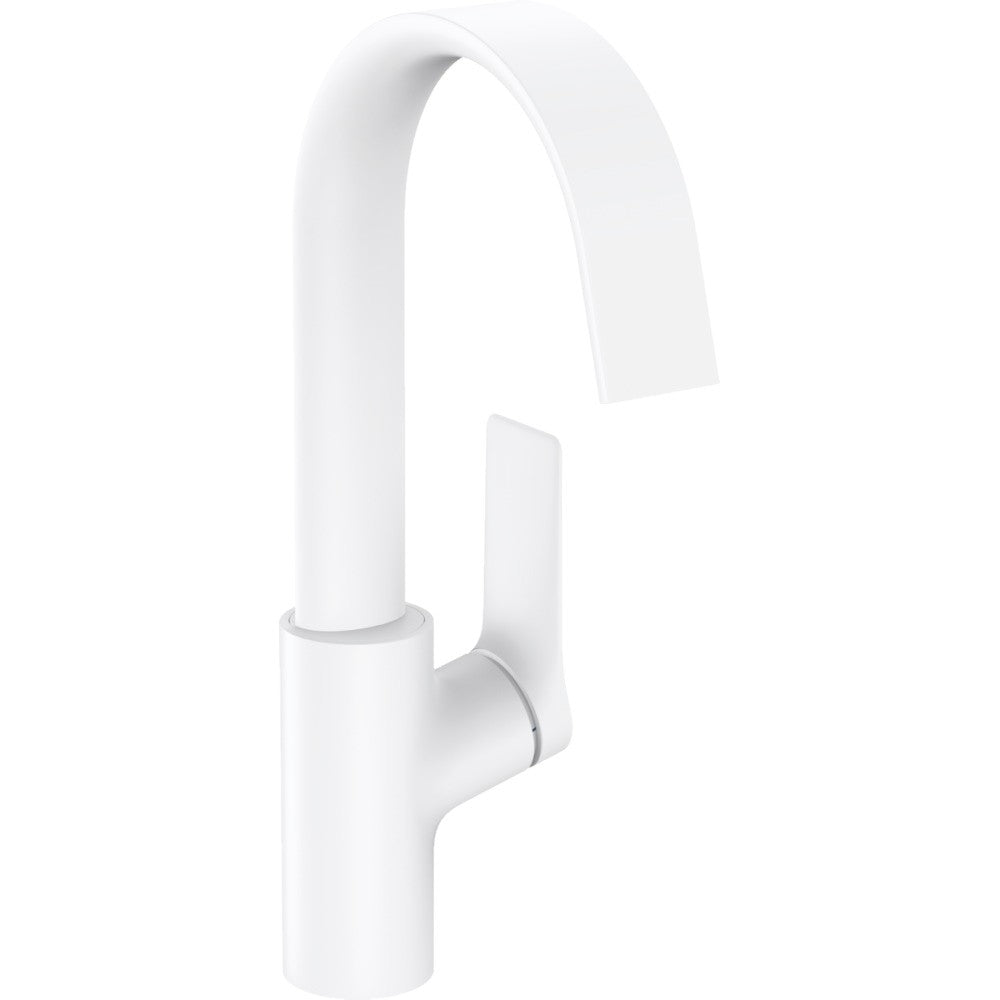 Baterie lavoar pe blat alba mat Hansgrohe Vivenis, cu ventil pop-up H30 cm