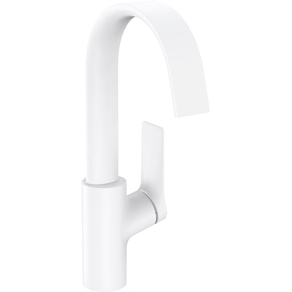 Baterie lavoar pe blat alba mat Hansgrohe Vivenis, cu ventil pop-up H30 cm