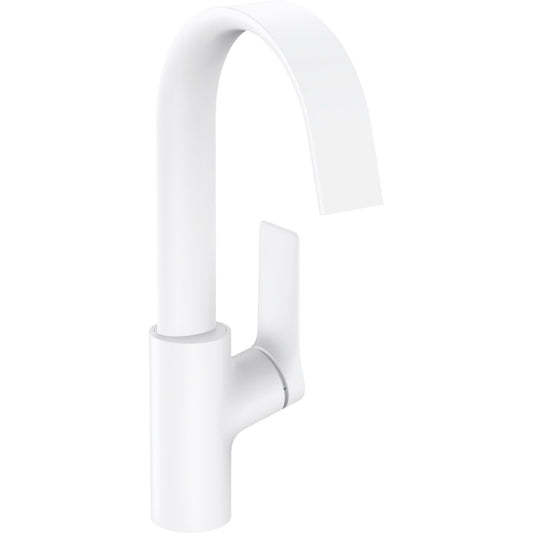 Baterie lavoar pe blat alba mat Hansgrohe Vivenis, cu ventil pop-up H30 cm