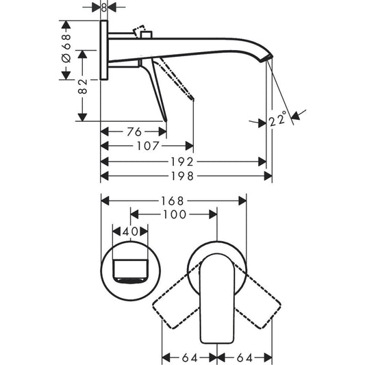 Baterie lavoar incastrata alba mat Hansgrohe Vivenis, pipa 20 cm