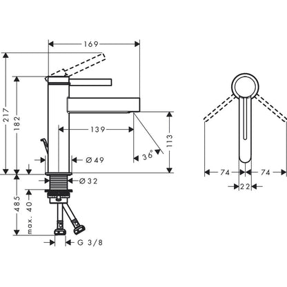 Baterie lavoar Hansgrohe Finoris, cu ventil H18 cm