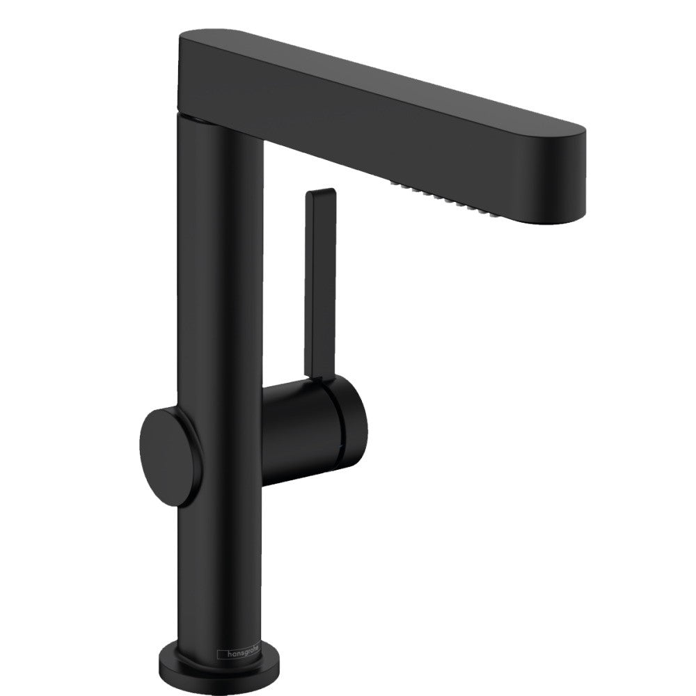 Baterie chiuveta baie pe blat neagra mat Hansgrohe Finoris, cu ventil H23 cm