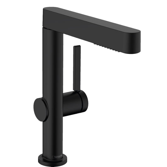 Baterie chiuveta baie pe blat neagra mat Hansgrohe Finoris, cu ventil H23 cm
