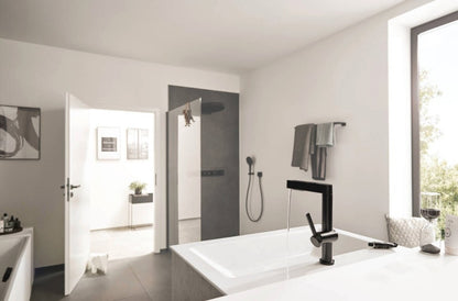 Baterie chiuveta baie pe blat neagra mat Hansgrohe Finoris, cu ventil H23 cm
