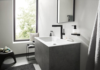 Baterie chiuveta baie pe blat neagra mat Hansgrohe Finoris, cu ventil H23 cm