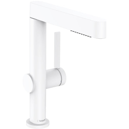 Baterie lavoar pe blat alba mat Hansgrohe Finoris, cu ventil H23 cm