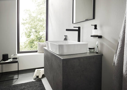 Baterie lavoar pe blat neagra mat Hansgrohe Finoris, cu ventil H33 cm