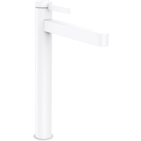 Baterie lavoar pe blat alba mat Hansgrohe Finoris, cu ventil H33 cm