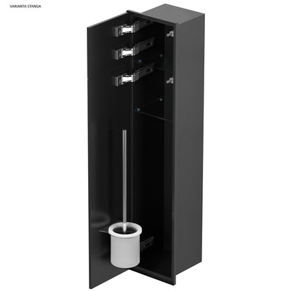 Bemeta Uno Nisa perete baie cu suport hartie igienica/perie WC 2 usi, faiantabil, negru
