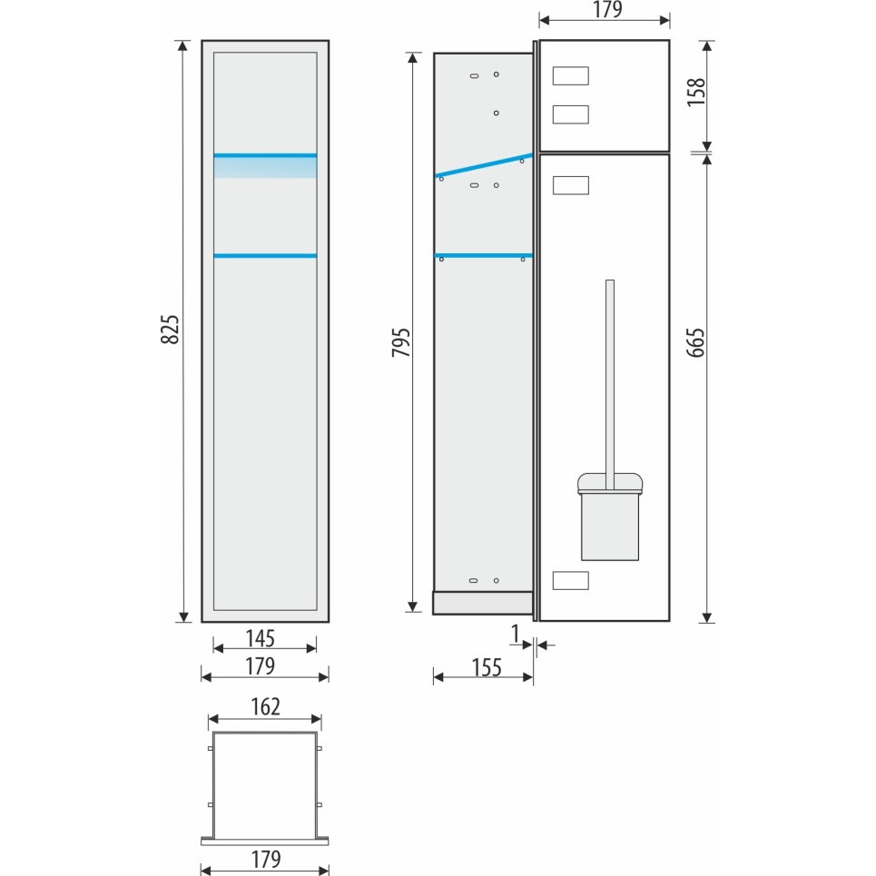 Bemeta Plate Nisa perete baie cu suport hartie igienica/perie WC 2 usi din sticla, crom/alb