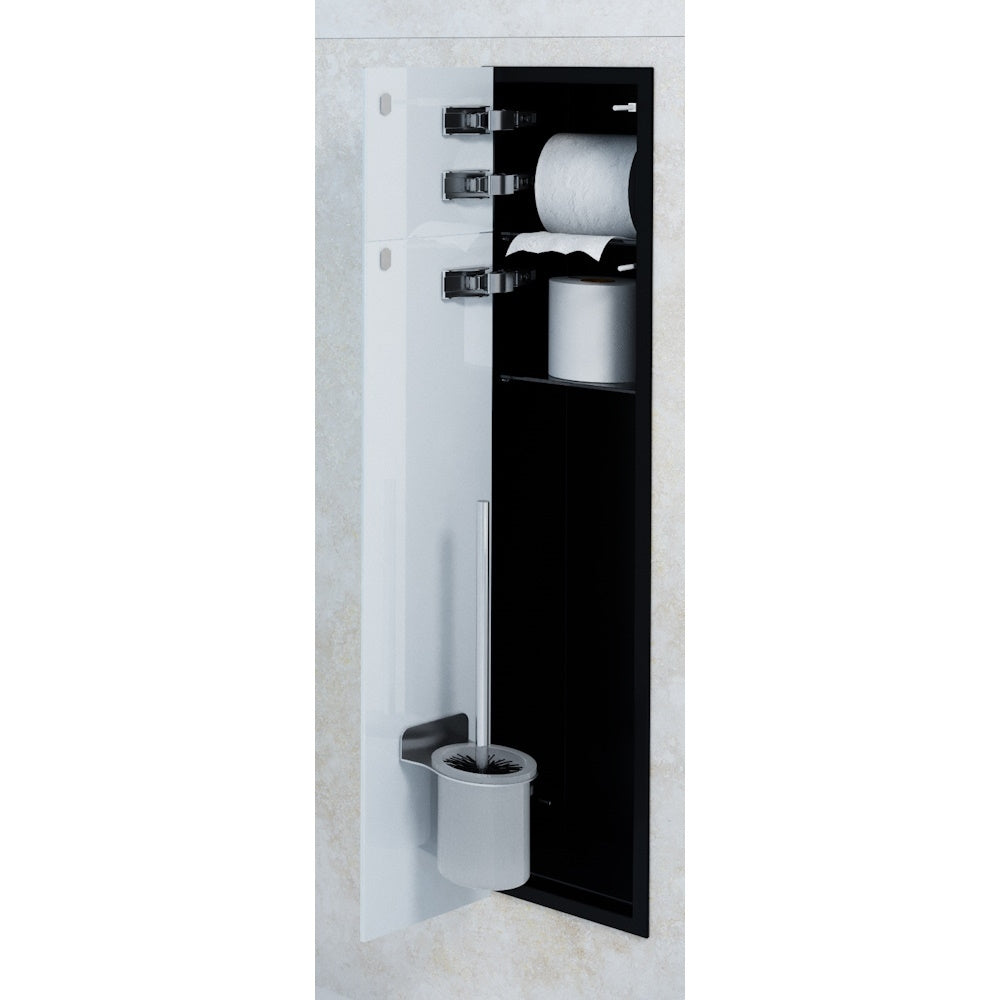 Bemeta Plate Nisa perete baie cu suport hartie igienica/perie WC 2 usi din sticla, negru/alb