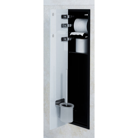 Bemeta Plate Nisa perete baie cu suport hartie igienica/perie WC 2 usi din sticla, negru/alb