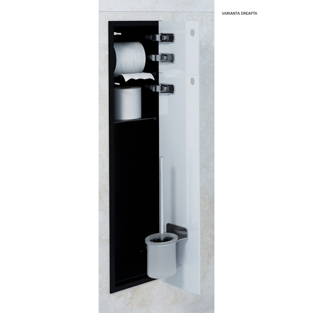 Bemeta Plate Nisa perete baie cu suport hartie igienica/perie WC 2 usi din sticla, negru/alb