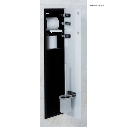 Bemeta Plate Nisa perete baie cu suport hartie igienica/perie WC 2 usi din sticla, negru/alb