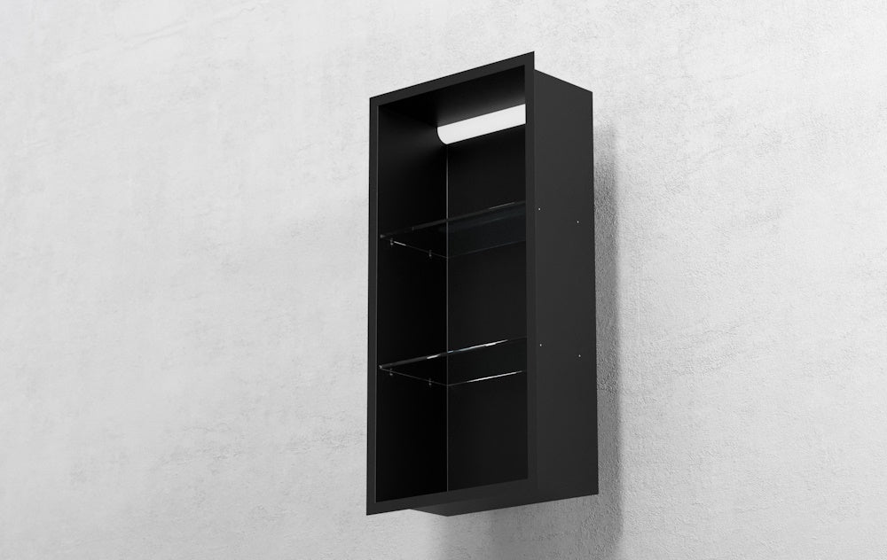 Bemeta Nisa perete baie 29x10xH62 cm cu 2 rafturi din sticla, negru