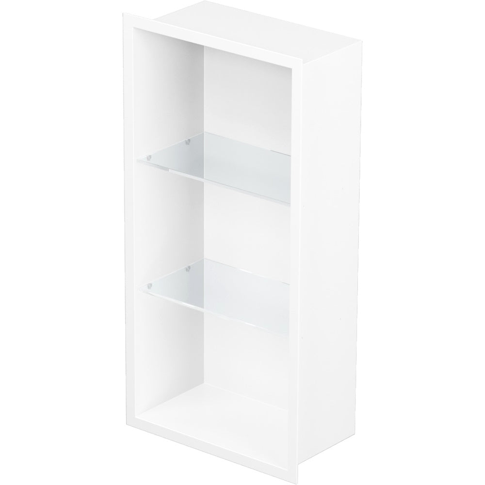 Bemeta Nisa perete baie 29x10xH62 cm cu 2 rafturi din sticla, alb