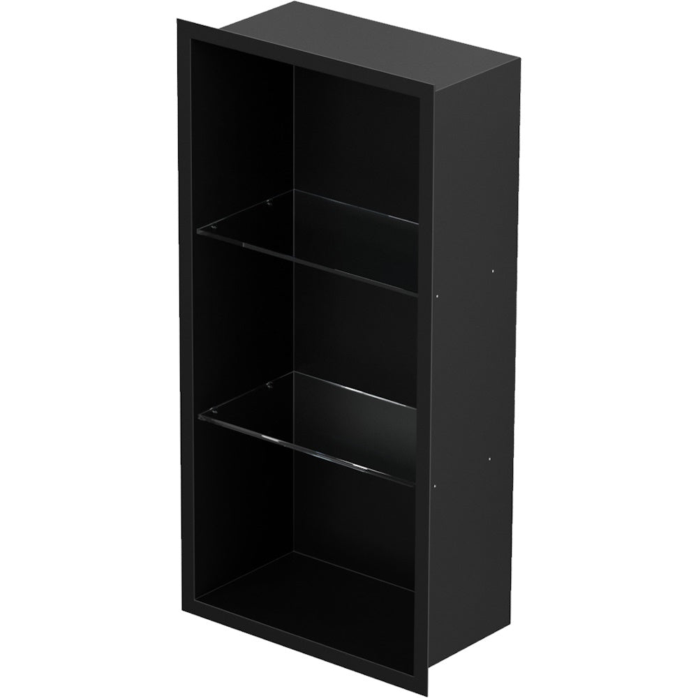 Bemeta Nisa perete baie 29x10xH92 cm cu 2 rafturi din sticla, negru