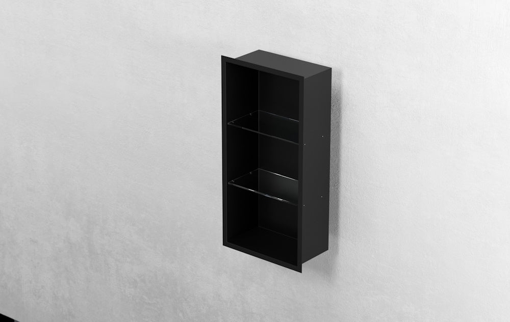 Bemeta Nisa perete baie 29x10xH92 cm cu 2 rafturi din sticla, negru