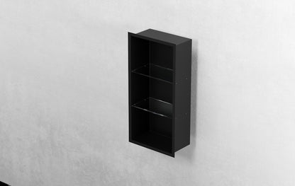 Bemeta Nisa perete baie 29x10xH92 cm cu 2 rafturi din sticla, negru