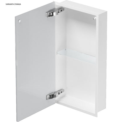 Bemeta Nisa perete baie 32x10xH62 cm cu 1 raft din sticla si usa, alb/negru mat