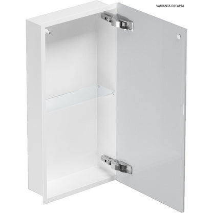 Bemeta Nisa perete baie 32x10xH62 cm cu 1 raft din sticla si usa, alb