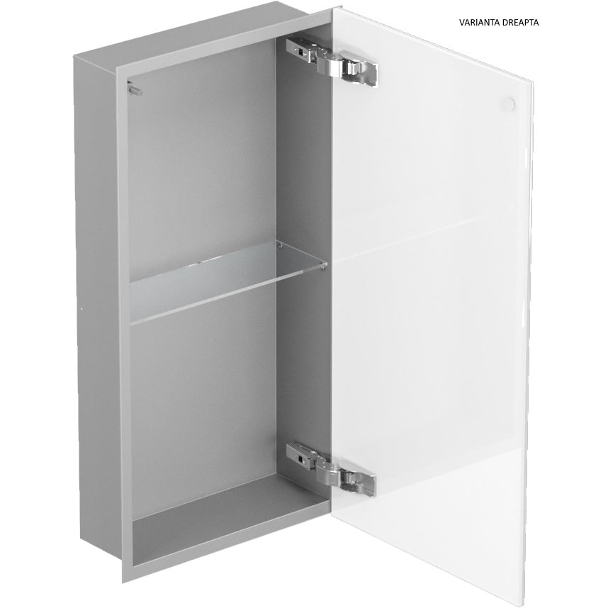 Bemeta Nisa perete baie 32x10xH62 cm cu 1 raft din sticla si usa, crom/alb