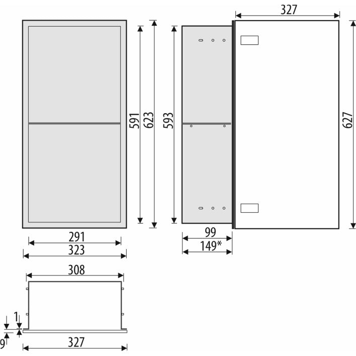 Bemeta Nisa perete baie 32x10xH62 cm cu 1 raft din sticla si usa, crom/alb