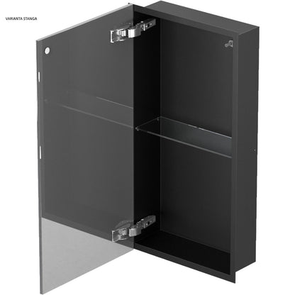 Bemeta Nisa perete baie 32x10xH62 cm cu 1 raft din sticla si usa, crom/negru mat