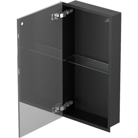 Bemeta Nisa perete baie 32x10xH62 cm cu 1 raft din sticla si usa, negru/negru mat
