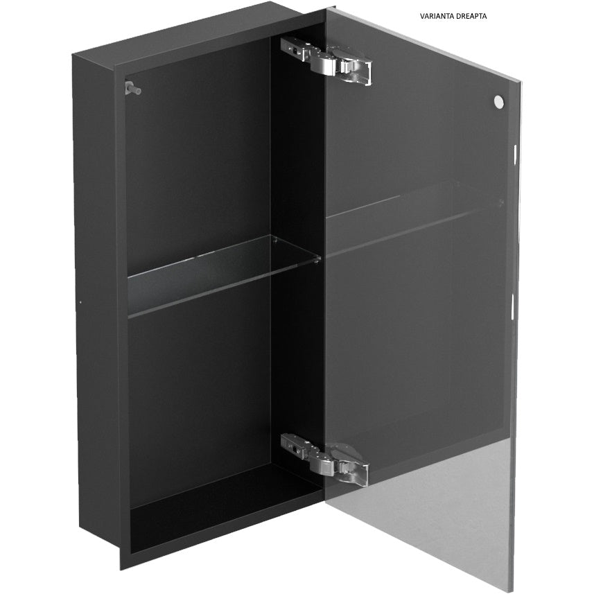 Bemeta Nisa perete baie 32x10xH62 cm cu 1 raft din sticla si usa, crom/negru mat