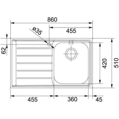 Franke Neptune NET 611 Chiuveta bucatarie inox 86x51 cm, finisaj microdekor