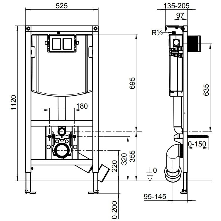 Villeroy & Boch ViConnect Rezervor incastrat cu cadru pentru WC suspendat, H112 cm